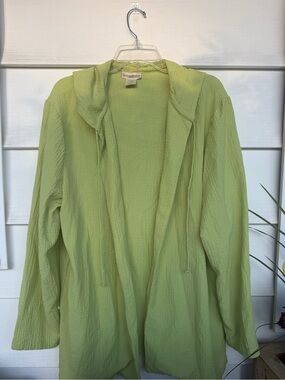TravelSmith Vintage Lime Green Crinkle Gauze Hooded Open Cardigan XL Retro